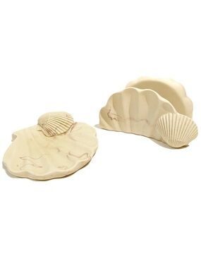 Vintage Dina Soapstone Ceramic Soap Dish and Towel Tray with Shell Design Beach